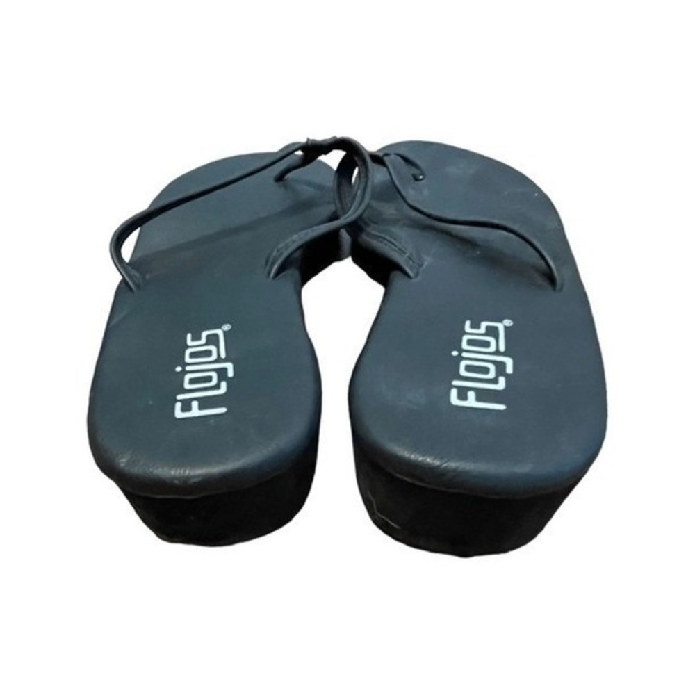 Flojos Wedge Flip Flop Sandals Black Leather Arch Support Slip-On Slide 10 - Picture 4 of 6